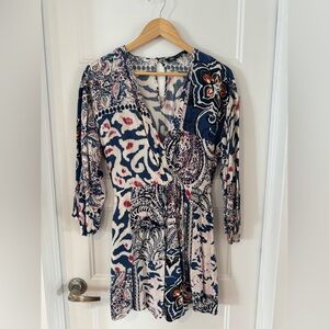 Zara Navy, Cream & Pink Paisley Long-Sleeve jumpsuit
